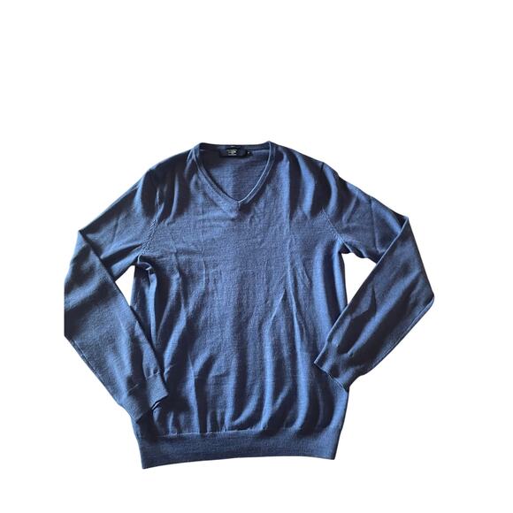 J Crew Mens/Teen Merino Wool Blue V Neck Sweater Size Medium Preppy Classic - Picture 8 of 8